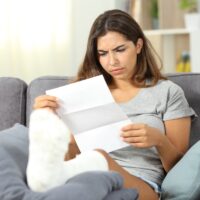 Worried disabled woman reading a letter Worried disabled woman reading a letter