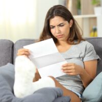 Worried disabled woman reading a letter