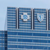 Blue Cross Blue Shield headquarters signage and logo. Blue Cross Blue Shield is a federation of health insurance organization