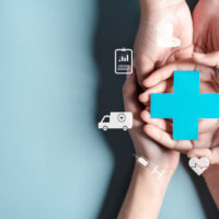 Health insurance concept. Doctor in a white coat uniform hand holding plus and healthcare medical icon, health and access to welfare health concept. Health insurance concept. Doctor in a white coat uniform hand holding plus and healthcare medical icon, health and access to welfare health concept.