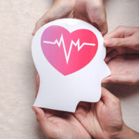 hands holding paper brain and red heart pulse, brain stroke, world heart day, world mental health day, Alzheimer and wellness concept hands holding paper brain and red heart pulse, brain stroke, world heart day, world mental health day, Alzheimer and wellness concept