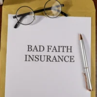 Legal Paper Titled ‘Bad Faith Insurance’ Placed on Envelope with Pen – Insurance Law Concept