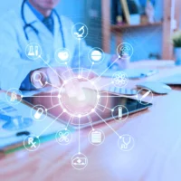 Medicine doctor or medical students with stethoscope using digital tablet laptop,Health Check with digital system support for patient with medical icon at hospital, Medical network technology concept.